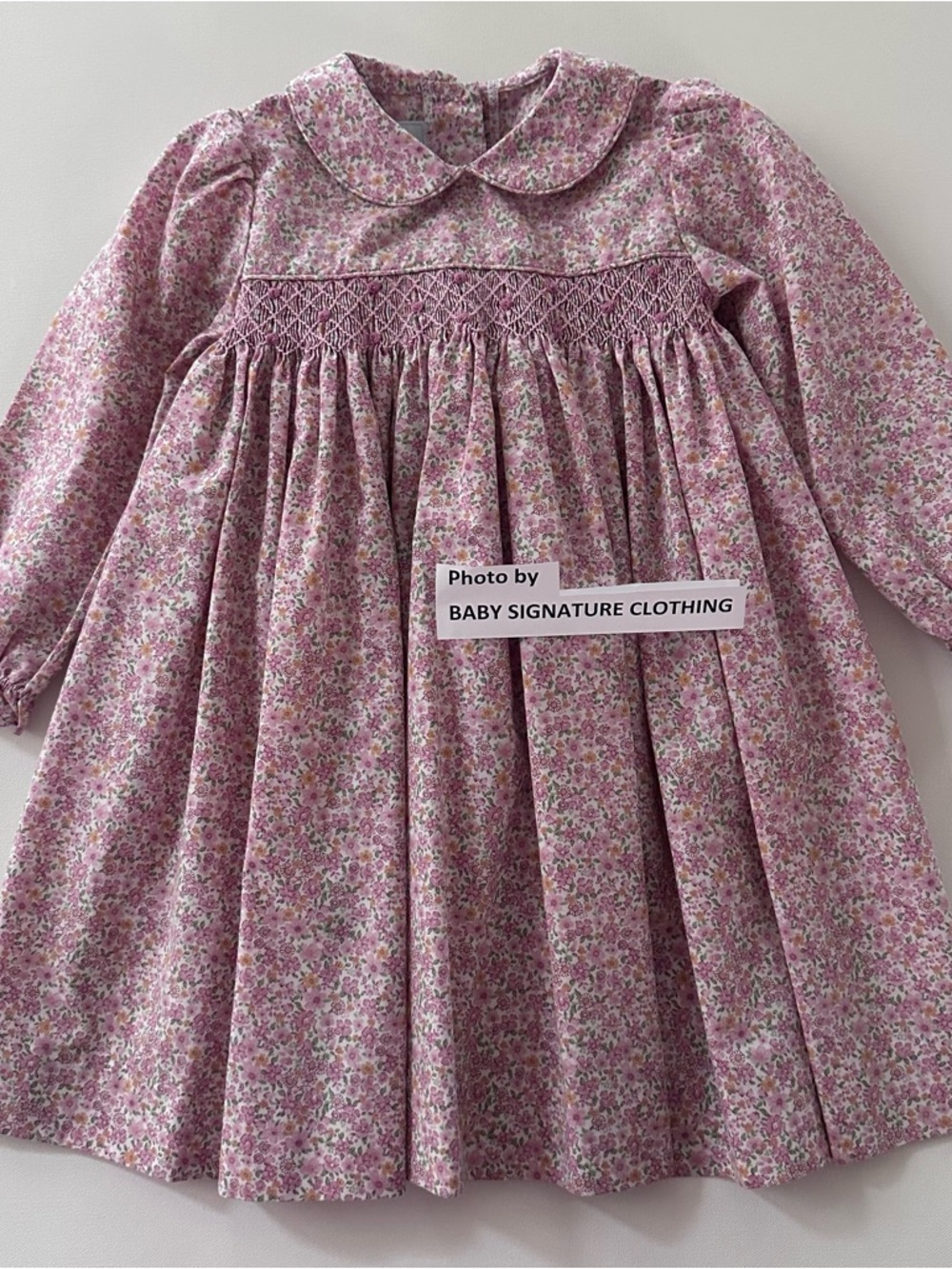 Little English Girls 5 Pink Smocked Floral Dress